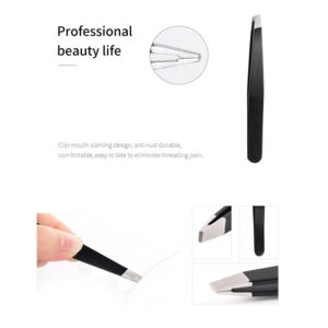 Stainless Steel  Anti-static Black Slanted Eyebrow Eyelash Tweezers