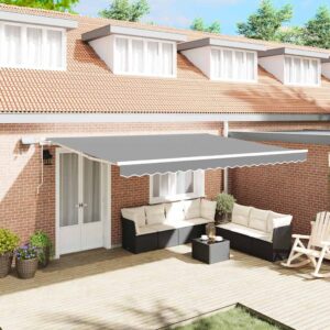 Awning Frame with LED Strip Lights White 450 x 300 cm Aluminium