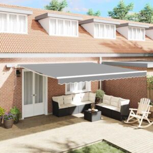Awning Frame with LED Strip Lights White 500 x 350 cm Aluminium