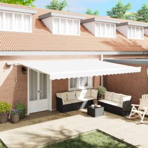 Retractable Awning White 500 x 350 cm Fabric and Aluminium