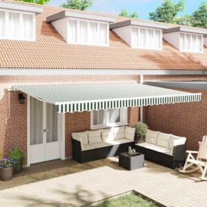 Retractable Awning Green and White 500 x 350 cm