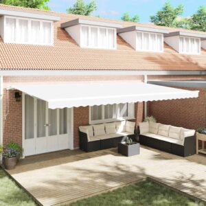 Retractable Awning White 600 x 300 cm Polyester and Aluminium