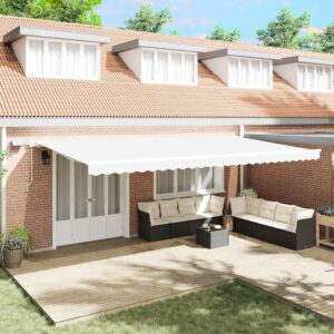 Retractable Awning White 600 x 300 cm Fabric and Aluminium