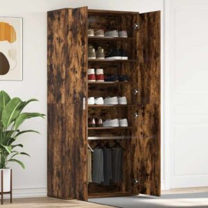 Shoe Cabinet Smoked Oak 80 x 39 x 178 cm Engineered Wood