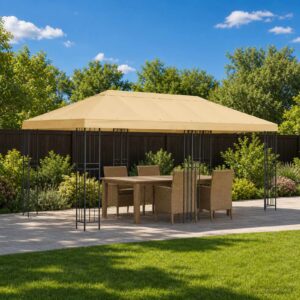 6 x 3 m Cream Polyester and Steel 190