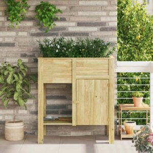 High Planter with Shelf Brown Impregnated Pine Wood