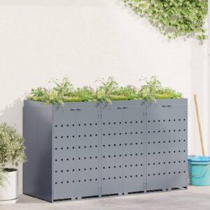 Wheelie Bin Storage for 3 Bins Light Grey 204 x 77.5 x 121.5 cm