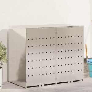 Wheelie Bin Storage for 2 Bins Stainless Steel Silver