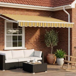 Retractable Awning Yellow, Grey and White 2.5 x 2 m