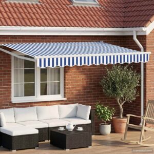 Manual Retractable Awning with LEDs Blue and White 3 x 2 m