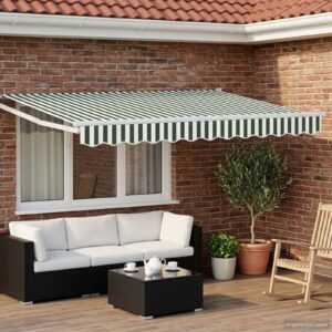Manual Retractable Awning with LEDs Green and White 3 x 2 m