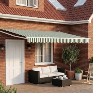 Manual Retractable Awning with LEDs Green and White 4 x 2 m