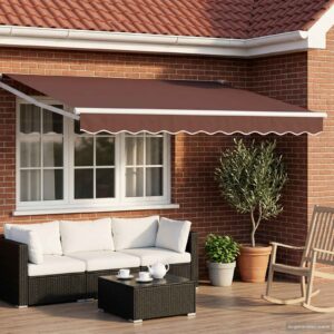 Manual Retractable Awning with LEDs Brown and White 3 x 2.5 m