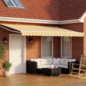 Manual Retractable Awning with LEDs Yellow and White 4 x 3 m