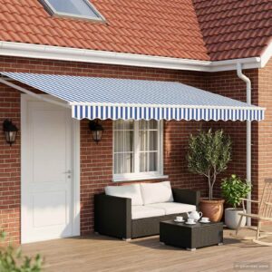 Manual Retractable Awning with LEDs Blue and White 4.5 x 3 m