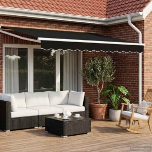 Electric Retractable Awning Black and White 3.5 x 2.5 m