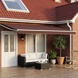 Electric Retractable Awning Brown and White 4 x 3 m