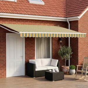 Electric Retractable Awning Green, Yellow and White 5 x 3 m