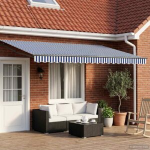Electric Retractable Awning Blue, White and Anthracite 5 x 3 m