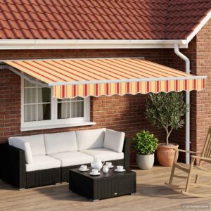 Manual Retractable Awning Yellow and Orange 3 x 2.5 m