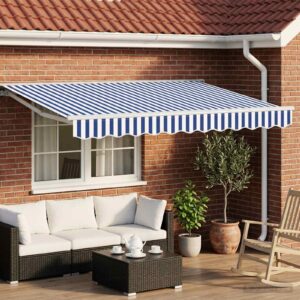 Manual Retractable Awning Blue and White 3.5 x 2.5 m