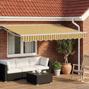 Manual Retractable Awning Yellow, Grey and White 3.5 x 2.5 m