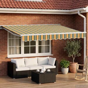 Manual Retractable Awning Green and Yellow 3.5 x 2.5 m