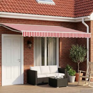 Manual Retractable Awning Red and White 4.5 x 3 m