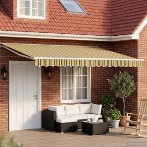 Manual Retractable Awning Green and Yellow 4.5 x 3 m