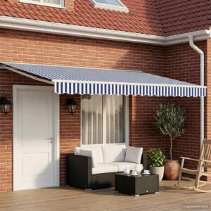 Manual Retractable Awning Blue and White 4.5 x 3.5 m