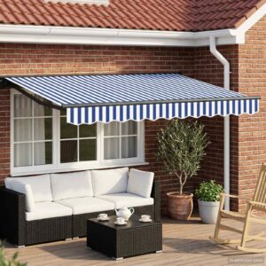 Manual Retractable Awning Blue and White 2.5 x 2 m