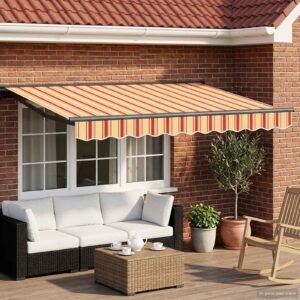Manual Retractable Awning Yellow, Orange and White 2.5 x 2 m