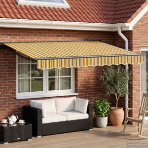 Manual Retractable Awning Yellow, Grey and White 3.5 x 2 m