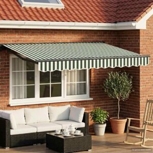 Manual Retractable Awning Green and White 3.5 x 2 m