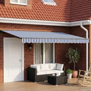 Manual Retractable Awning Blue and White 4 x 2 m