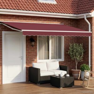 Manual Awning Frame with LEDs Burgundy and White 4 x 2 m