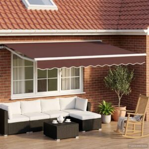 Manual Awning Frame with LEDs Brown and White 3.5 x 2.5 m