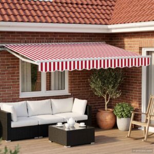 Manual Awning Frame with LEDs Red and White 3.5 x 2.5 m