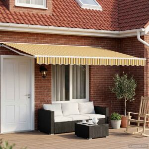 Electric Retractable Awning Yellow, Grey and White 4 x 3.5 m