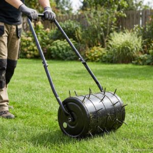 Lawn Roller Pull with Aerator Clamps Black 110 x 52 cm Iron