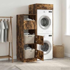 Laundry Cabinet Set 2 pcs Smoked Oak Engineered wood