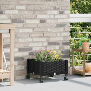 Garden Planter with Wheels Black 40 x 40 x 29 cm PP