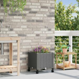 Garden Planter with Wheels Light Grey 40 x 40 x 48 cm PP