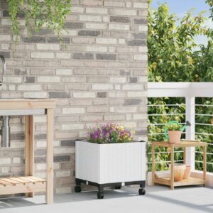 Garden Planter with Wheels White 40 x 40 x 48 cm PP
