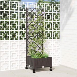 Garden Planter with Trellis&Wheels Brown 40 x 40 x 131.5 cm PP