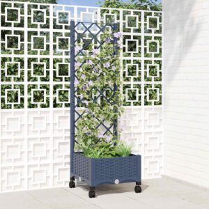 Garden Planter with Trellis&Wheels Blue Grey 40 x 40 x 131.5 cm