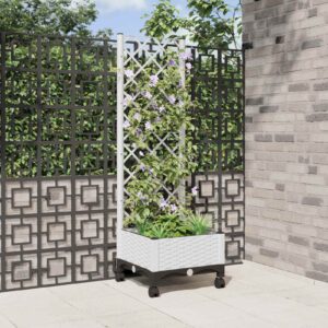 Garden Planter with Trellis&Wheels White 40 x 40 x 131.5 cm PP