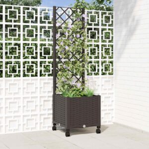 Garden Planter with Trellis&Wheels Brown 40 x 40 x 146 cm PP