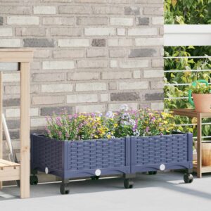 Garden Planter with Wheels Blue Grey 80 x 40 x 33 cm PP