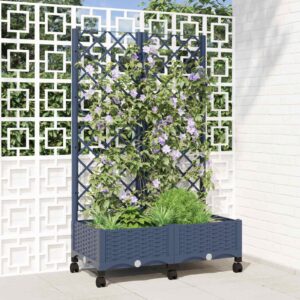 Garden Planter with Trellis&Wheels Blue Grey 80 x 40 x 131.5 cm